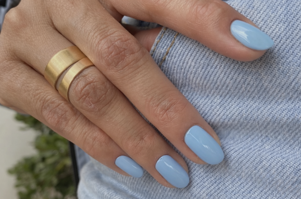 Cool, clean, and effortlessly chic icy-blue nail polish!